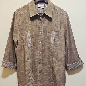 Alfred DUNNER khaki poly/cotton classic blouse 3/4 sleeves size 14